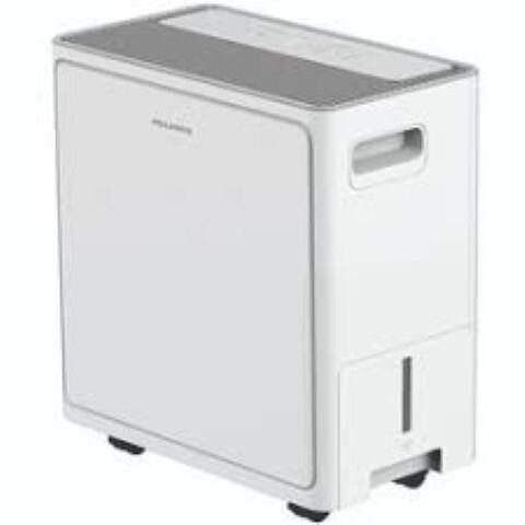 Pelonis white portable dehumidifier with digital control panel and top carrying handle